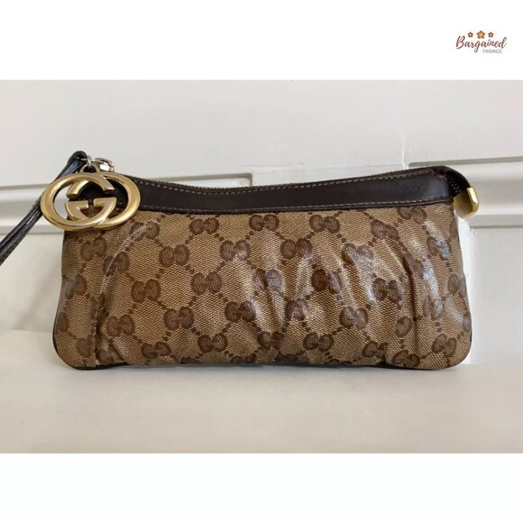 Authentic GUCCI Brown GG Crystal Coated Canvas Wristlet Pochette Bag - 212203 - Picture 5 of 12